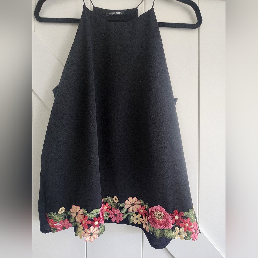 Floral Embroidered Black Top